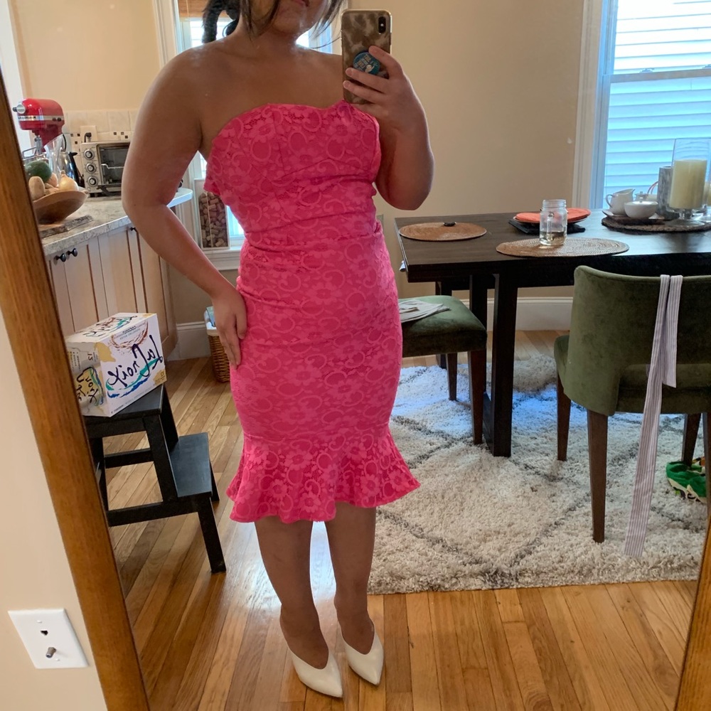 ASOS strapless mid-length pink dress